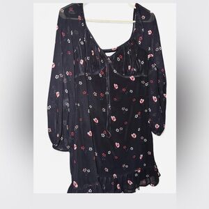 Leith Black with Red and White Floral Design